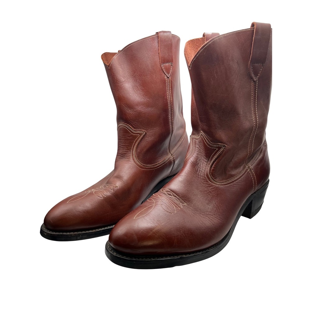 Mens Brown Leather Wellington Work Boots Mid Calf Pull On size 13